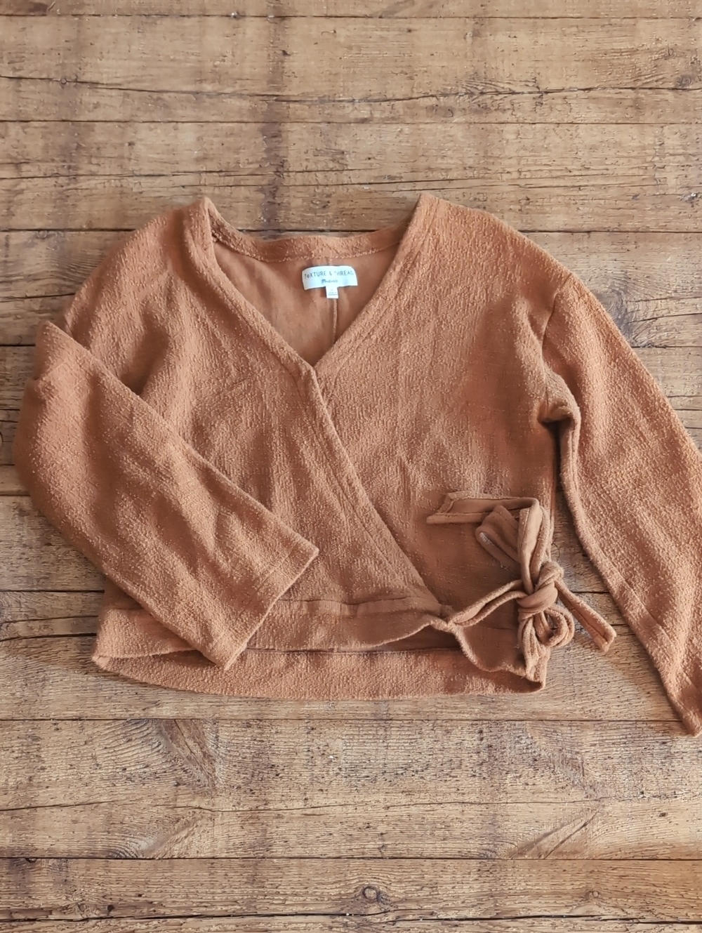 Small Madewell Burnt Orange Cropped Wrap Long Sleeve Top